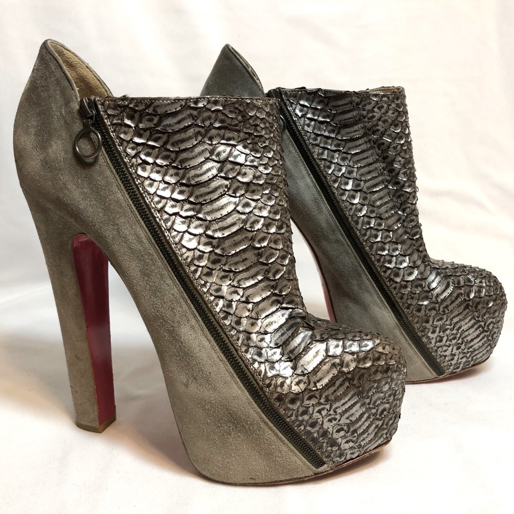 Christian Louboutin Python Suede Booties - image 1